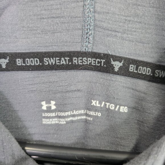 Mens Project Rock Under Armour Grey Hoodie Shirt Loose Fit Short Sleeve Size XL - Picture 3 of 8